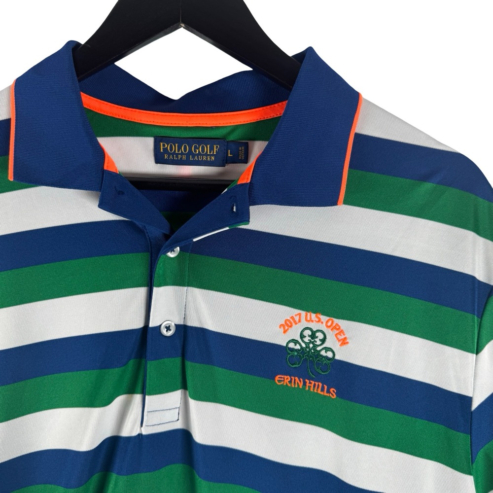 Polo Golf Ralph Lauren Mens 2017 US Open Erin Hills Striped Polo Shirt Sz L Larg